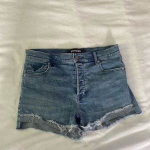Express distressed high rise denim shorts button fly